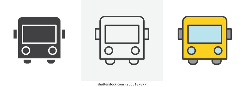 Bus icon collection in black and colored style.