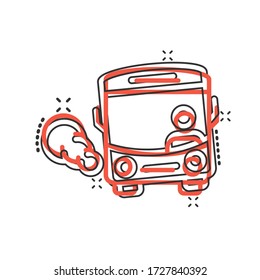 Bus icon in comic style. Coach cartoon vector illustration on white isolated background. Autobus vehicle splash effect business concept.