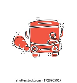 Bus icon in comic style. Coach cartoon vector illustration on white isolated background. Autobus vehicle splash effect business concept.