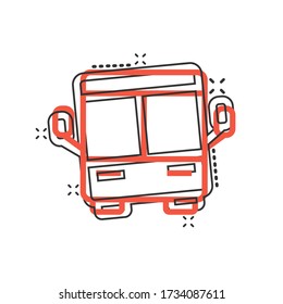 Bus icon in comic style. Coach cartoon vector illustration on white isolated background. Autobus vehicle splash effect business concept.