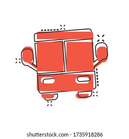 Bus icon in comic style. Coach cartoon vector illustration on white isolated background. Autobus vehicle splash effect business concept.