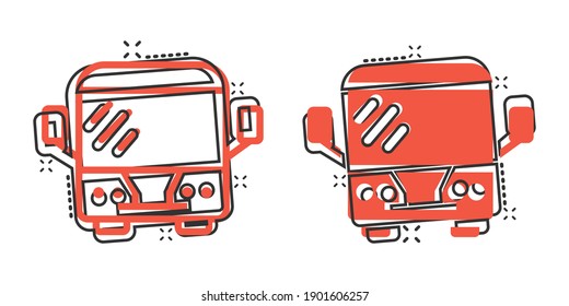 Bus icon in comic style. Coach cartoon vector illustration on white isolated background. Autobus vehicle splash effect business concept.