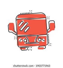 Bus icon in comic style. Coach cartoon vector illustration on white isolated background. Autobus vehicle splash effect business concept.