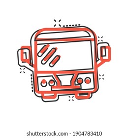 Bus icon in comic style. Coach cartoon vector illustration on white isolated background. Autobus vehicle splash effect business concept.