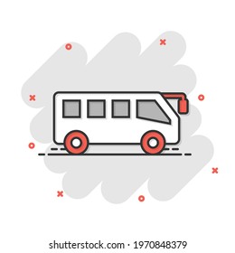 Bus icon in comic style. Coach cartoon vector illustration on white isolated background. Autobus vehicle splash effect business concept.