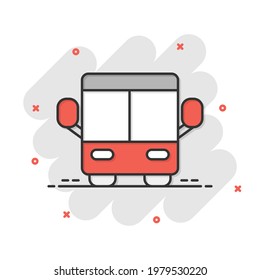 Bus icon in comic style. Coach cartoon vector illustration on white isolated background. Autobus vehicle splash effect business concept.