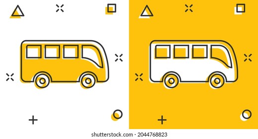 Bus icon in comic style. Coach cartoon vector illustration on white isolated background. Autobus vehicle splash effect business concept.