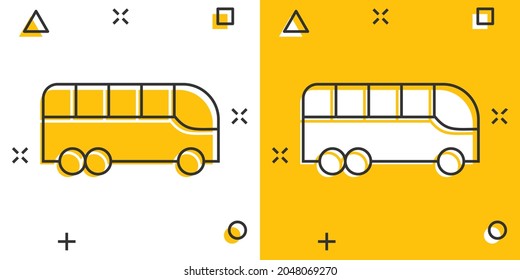 Bus icon in comic style. Coach cartoon vector illustration on white isolated background. Autobus vehicle splash effect business concept.