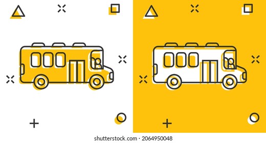 Bus icon in comic style. Coach cartoon vector illustration on white isolated background. Autobus vehicle splash effect business concept.