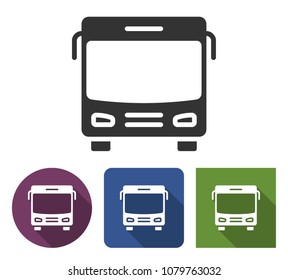 Bus icon in different variants with long shadow