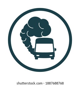 Bus Icon With Exhaust Gases. Traffic Fumes. Environmental Pollution. Smog.