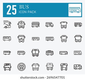 Icono de autobús y paquete de iconos de relleno de autobús
