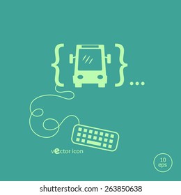 Bus icon and flat design elements. Design concept icons for application development, web page coding and programming, web design, creative process, social media, seo.
