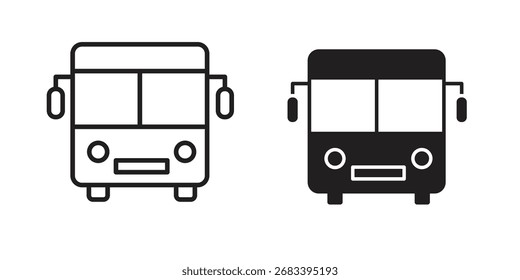 Icono de autobús plano y paquete de estilo de trazo sobre fondo blanco. Ilustraciones vectoriales