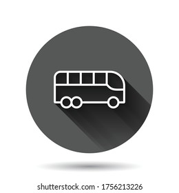 Bus icon in flat style. Coach vector illustration on black round background with long shadow effect. Autobus vehicle circle button business concept.