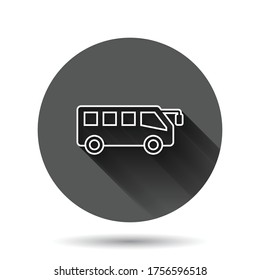 Bus icon in flat style. Coach vector illustration on black round background with long shadow effect. Autobus vehicle circle button business concept.