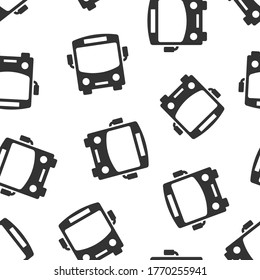 Bus icon in flat style. Coach car vector illustration on white isolated background. Autobus seamless pattern business concept.