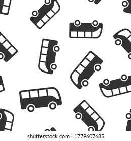 Bus icon in flat style. Coach vector illustration on white isolated background. Autobus vehicle seamless pattern business concept.