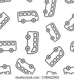 Bus icon in flat style. Coach vector illustration on white isolated background. Autobus vehicle seamless pattern business concept.