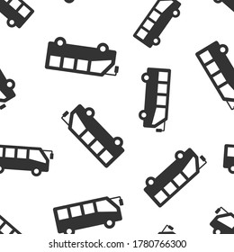 Bus icon in flat style. Coach vector illustration on white isolated background. Autobus vehicle seamless pattern business concept.