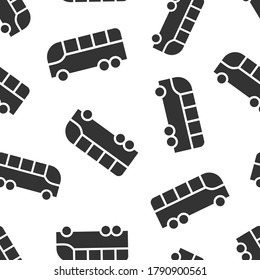 Bus icon in flat style. Coach vector illustration on white isolated background. Autobus vehicle seamless pattern business concept.