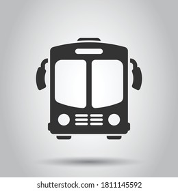 Bus icon in flat style. Coach car vector illustration on white isolated background. Autobus business concept.