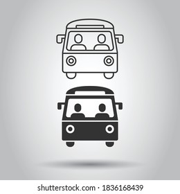 Bus icon in flat style. Coach vector illustration on white isolated background. Autobus vehicle business concept.