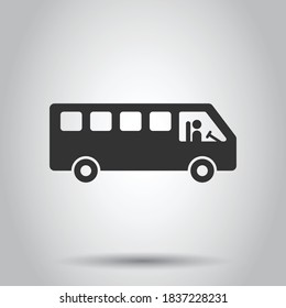 Bus icon in flat style. Coach vector illustration on white isolated background. Autobus vehicle business concept.