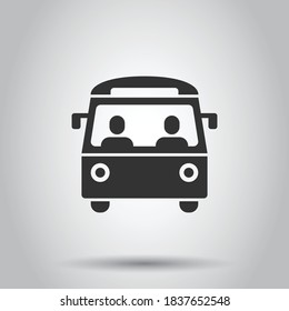 Bus icon in flat style. Coach vector illustration on white isolated background. Autobus vehicle business concept.