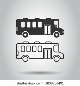 Bus icon in flat style. Coach vector illustration on white isolated background. Autobus vehicle business concept.