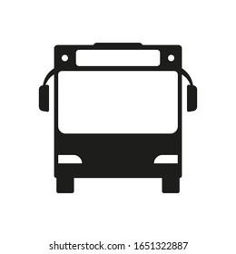 Bus icon. Front view. Black silhouette. Vector graphic drawing. Isolated object on a white background. Isolate.