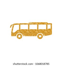 Bus icon in gold glitter texture. Sparkle luxury style vector illustration.