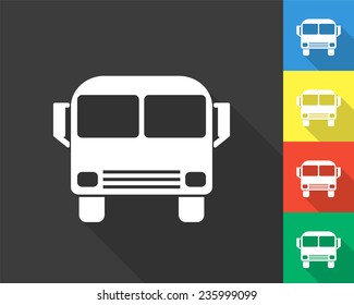 bus icon - gray and colored (blue, yellow, red, green) vector illustration with long shadow