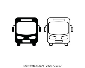 Bus-Symbol-Logo-Vektor-Illustration. Vorderansicht. Schwarze Kontur isolierter weißer Hintergrund