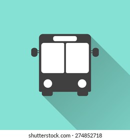 Bus icon on a green background. Vector illustration, flat design.