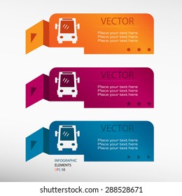 Bus icon on origami paper banners. Can be used for workflow layout, diagram, business step options, banner, web design