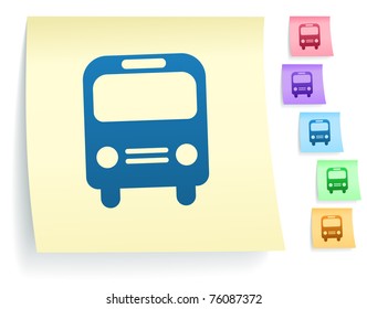 Bus Icon on Post It Note Paper Collection Original Illustration