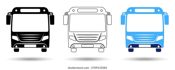 Icono de autobús. Icono del autobús en un fondo blanco, aislado. El ícono tiene tres usos en aplicaciones y Sitios web. Ilustración vectorial. Icono del autobús en un fondo blanco.