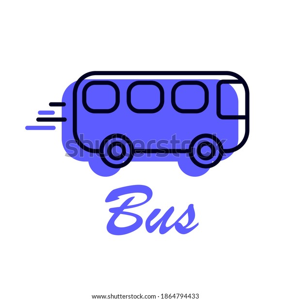 Bus icon. Public, passenger transport vector\
line logo with blue bright colorful fill and lettering title.\
Concept of delivery, transport rental. Flat stock sign isolated on\
white background. Eps10.\
