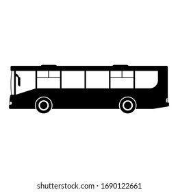 Bus icon. Public passenger urban transport. Black silhouette. Side view. Vector graphic illustration. Isolated object on a white background. Isolate.
