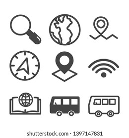 Bus icon, Route and navigationcset isolated. Modern outline on white background