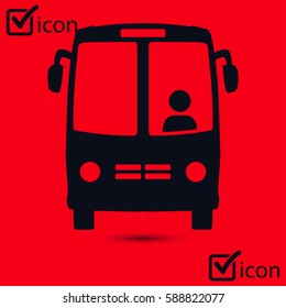 Bus icon. Schoolbus symbol. International tourist traffic. Comfortable vehicles.