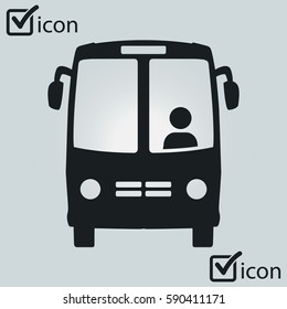 Bus icon. Schoolbus symbol. International tourist traffic. Comfortable vehicles.