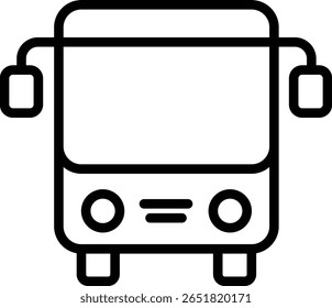 Ícone do ônibus visto da frente do público para o transporte público relacionado ao tema de férias, viagens, turismo, transporte público ou serviços turísticos.