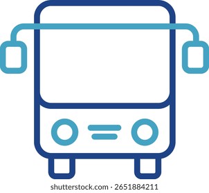 Ícone do ônibus visto da frente do público para o transporte público relacionado ao tema de férias, viagens, turismo, transporte público ou serviços turísticos.