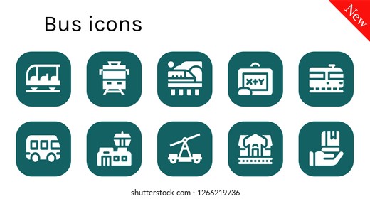  bus icon set. 10 filled bus icons. Simple modern icons about  - Transportation, Train, Blackboard, Bus, Airport, Train station, Education