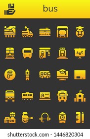 bus icon set. 26 filled bus icons.  Collection Of - Train, Education, Bus stop, Blackboard, Flipdrive, Big ben, School, Airport, Rickshaw, Lesson
