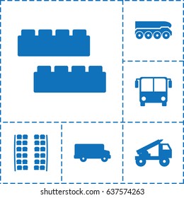 Bus icon. set of 6 bus filled icons such as plane seats, child building kit, truck rocket