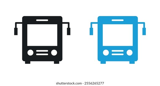 Bus icon set in black and colored versions.