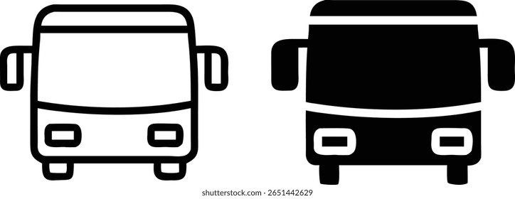 Bus Icon Set, Black and White Vector, Public Transport Silhouette Outline Illustration